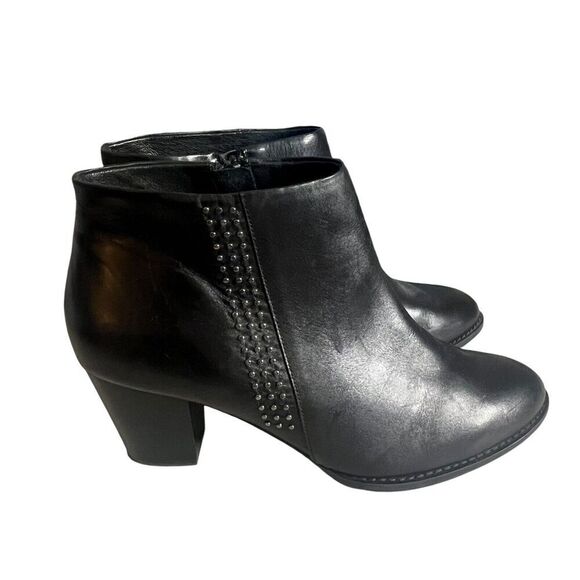 Vionic Size 10 W Georgia Ankle Boot Black Silver Studded Side Leather Side Zip - Picture 1 of 12